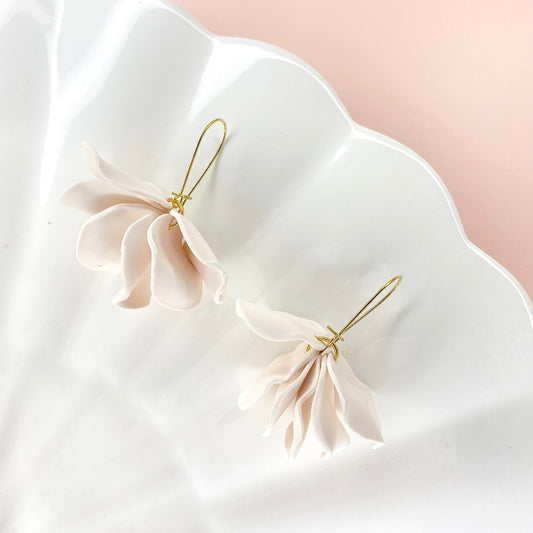 Handmade Magnolia Earrings in White